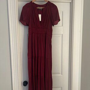 NWT: XS Anthropologie Somerset Silk Maxi Dress in Wine